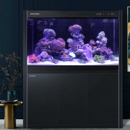 Fujian Jiang (minjiang) fish tank, aquarium, no water change, ecological landscaping, goldfish tank living room screen, medium and large glass arowana tank, goldfish tank black (gift package + landscaping + upgraded filtration) length 60*width 30*height 64.5 (fish tank body does not include cabinet, )