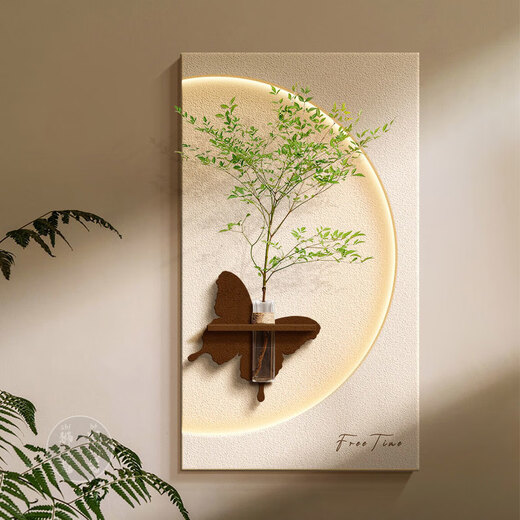 水培绿植奶油风玄关装饰画砂岩立体入户走廊过道挂画客厅墙壁灯画 40*80多层立体砂岩+玻璃花瓶+仿 14757常规款【不带灯】