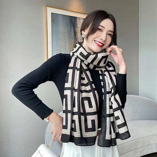 Écharpe à imprimé mince d'automne populaire à la mode imprimée à imprimé soft touch haut de gamme Écharpe pour les femmes, lettrage arrière