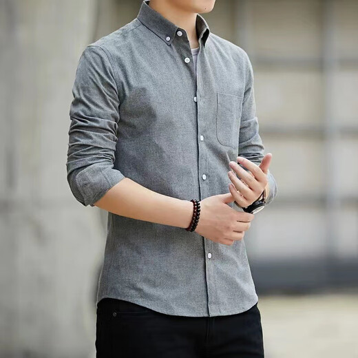 Long-sleeved shirt for men's business white shirt slim fit men's formal workwear free large size professional suit Oxford spinning shirt Oxford spinning gray 3XL Recommended 145-160Jin [Jin equals 0.5 kg]
