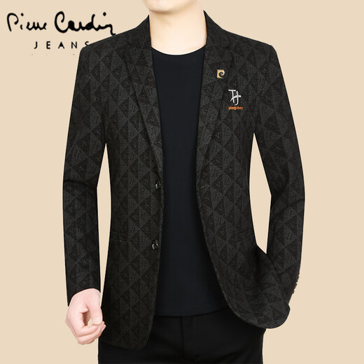 Pierre cardin woolen suit jacket men's autumn and winter business casual tweed suit single piece middle-aged daddy slim fit knit blue gray XL 180