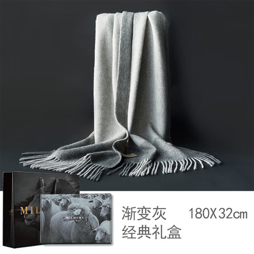 MILMUMU Gift Selection Japanese Unisex 100% Pure Wool Scarf Winter Thickened Gradient Gift Box Clothing Accessories Dark Gray Scarf