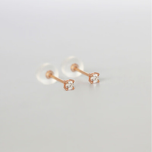 Fat Donglai's same style 18K screw small ear bone nails, real diamonds, real gold, four-prong small diamond earrings, rose gold screw-on ears, single straight needle diamond earrings, 18K rose gold x2 SI/Xiaoxia