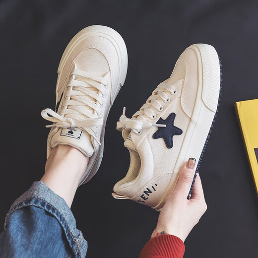 Yezhi women's shoes spring and summer white shoes ins trendy Korean version 2024 new canvas shoes women's versatile student running casual shoes H983 star canvas shoes [bee size 36]