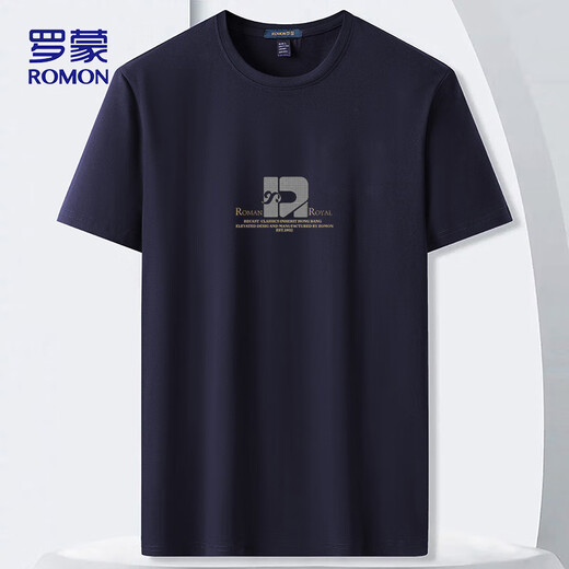 ROMON short-sleeved T-shirt men's summer casual short-sleeved men's ice silk sense bottoming shirt men's LM688 Navy 4XL