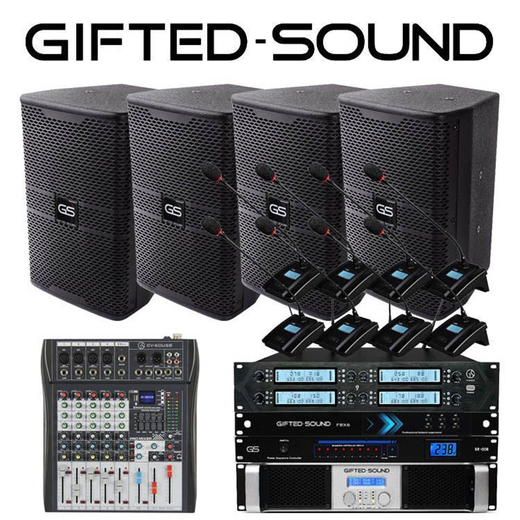 Yingsheng GIFTED SOUNDGS 8-inch professional conference full-range speaker hotel dance studio mall coffee milk tea table tennis luxury audio set KB four microphones 10 to 70 square meters black speaker