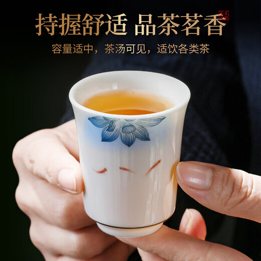 Xiangye mutton-fat jade porcelain teapot single pot Chinese-style household teapot for one or two people teacup ceramic Kung Fu tea set mutton-fat jade porcelain fish play lotus well railing pot