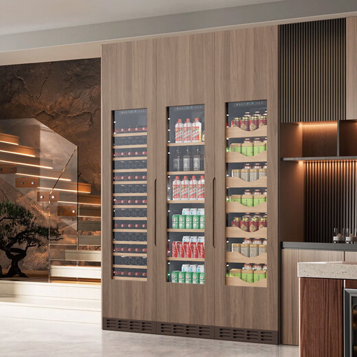 BAIKAILUN seamlessly embedded wine cabinet custom door refrigerator cabinet fully hidden beverage tea cabinet thermostatic cabinet fully embedded ice bar thermostatic wine cabinet light luxury home refrigerator multi-functional display cabinet first-class energy efficiency | dual temperature | red wine ice bar model 256L custom cabinet door