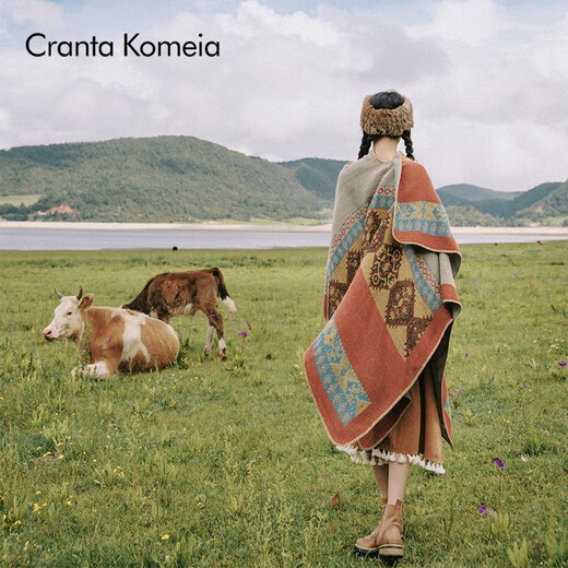 CRANTA KOMEIA official website shawl for women with 2025 new style national style autumn and winter scarf for women warm birthday gift for girlfriend khaki high-end light luxury style for girlfriend wife practical
