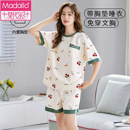 Pajama de almohadilla de cofre de Modal para los pantalones cortos de manga corta para mujeres para el algodón de algodón puro de verano ropa de sujetador delgada sin sujetador con cubierta corta G1047 2xl Mujeres [122-135Jin [Jin es igual a 0,5 kg]]]