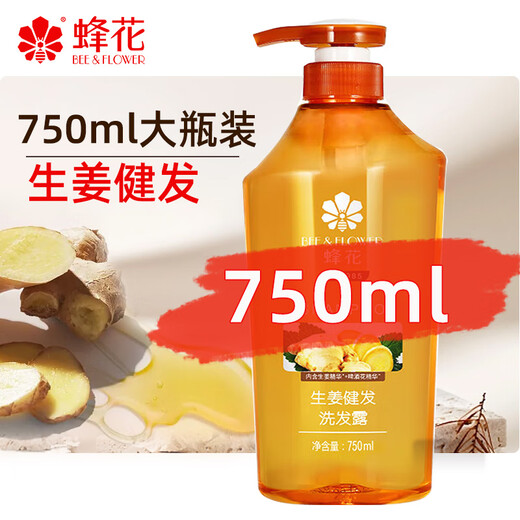 Bee Flower Ginger Shampoo Silicone-Free Hair Strengthening Anti-Breakage Oil Control Fluffy Shampoo Smooth Fragrance Shampoo Cream for Men and Women Ginger Hair Strengthening Shampoo 750ml