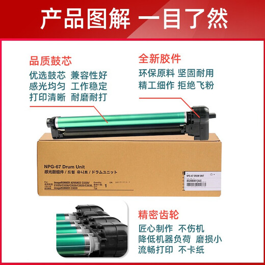 Jiuli0 geeignet für Canon C3020 Tonerpatrone NPG67 Trommelbaugruppe C3120L C3520 Pulver Box C3222L Bildgebungs-Trommelständer C3226 C3125 Tintenpatrone NPG-67 Photosensitive Trommel C3025 Trommelbaugruppe