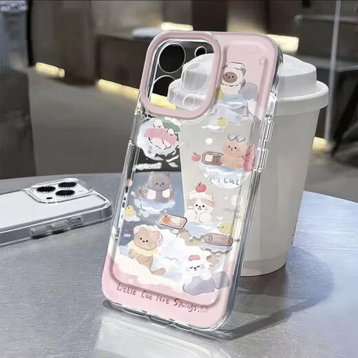 Erzhou suitable for Apple 16 Promax mobile phone case iPhone 16 Pro protective case cute hot spring kitten transparent all-inclusive soft shell Apple 16 semen lens 15 series mobile phone case C5 hot spring kitten H215 Apple 16 Promax