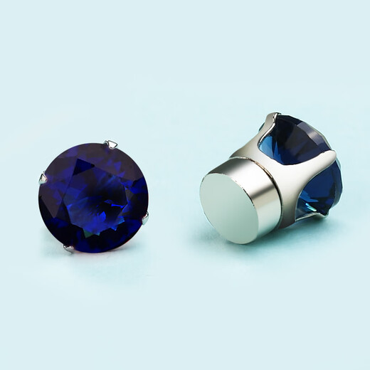 Junkiss No Piercing Magnetic Earrings for Women Magnetic Ear Clamps Magnet Iron Earrings Men's Zircon Diamond High-Quality Earrings 7MM Tanzanite Blue Pair