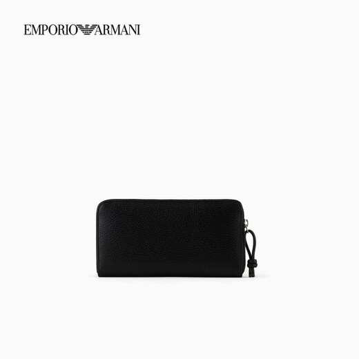 EMPORIO ARMANI/阿玛尼官方旗舰【礼物】新款男女情侣款牛皮革长款手拿钱包早秋 80001-黑色