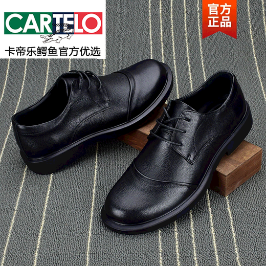 CARTELO crocodile leather shoes for men, genuine leather, breathable cowhide, comfortable men's shoes, soft sole, round toe, large size, men's business casual leather shoes, black 41