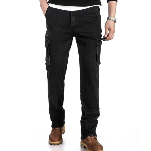 Jeep (Jeep) Jean décontracté pantalon de travail multi-poche en vrac pour hommes pantalons longs et hivernal J9921 Black 29