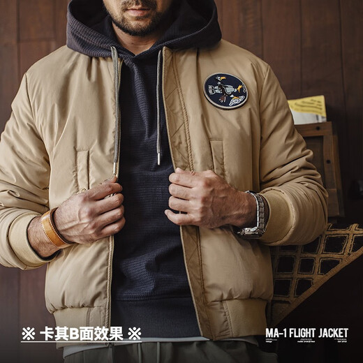 马登工装 美式复古双面穿MA1飞行员夹克棉服夹棉棒球服上衣外套男春季 A面军绿/B面卡其 XL