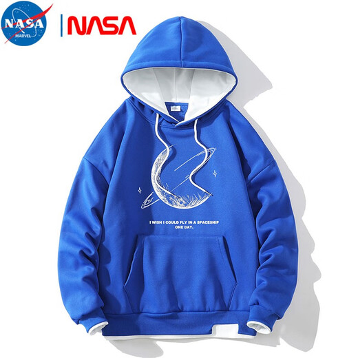 NASA MARVEL假两件连帽卫衣男秋冬款美式撞色拼接宽松潮流休闲套头上衣外套男 黑色689 3XL