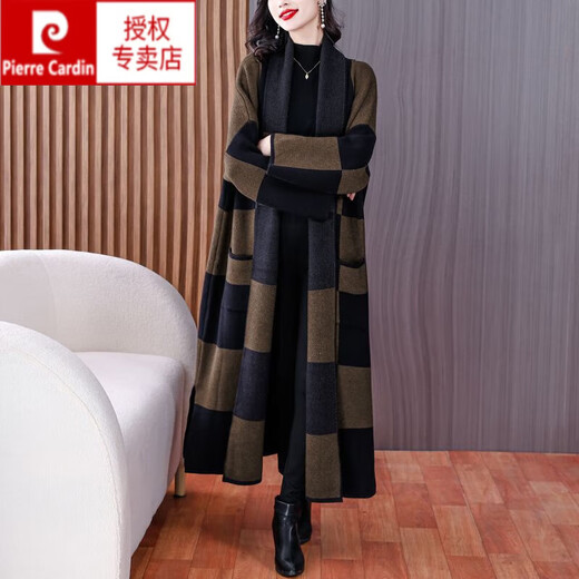 Pierre Cardin (Pierre Cardin) autumn and winter retro temperament mid-length plaid windbreaker coat for ladies high-end slim loose over-the-knee coat Main picture color L (125-140Jin Jin equals 0.5 kg)