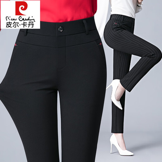 皮尔卡丹（pierre cardin）妈妈裤子女秋季高腰直筒女士休闲长裤2024新款中老年女裤冬季加绒 6621 黑色 松紧腰 长裤 33 【145-155斤】