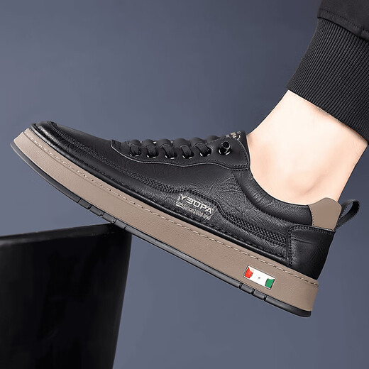 Mama Bo Cow Men's Shoes Johas 2024 Autumn New Casual Board Shoes Men's Workwear Shoes Fashion Sports Driving Shoes 9909 Black 43