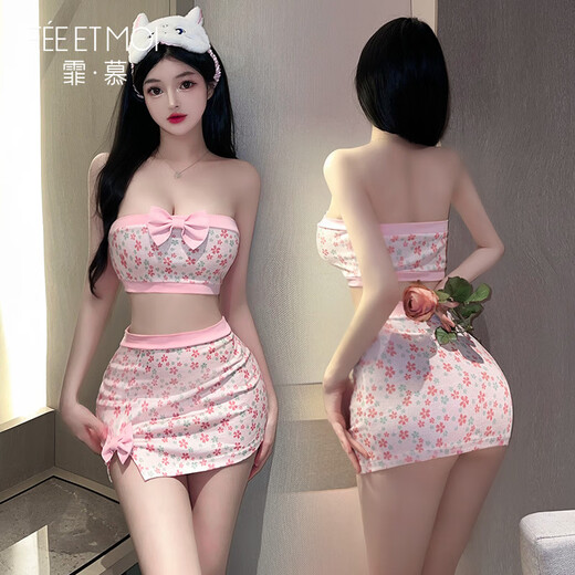 
Style bell sexy women's seductive deep V strap lace nightgown 2 pieces 80% off bed free sex pajamas Sakura top + hip skirt + T-trousers 6227 bow