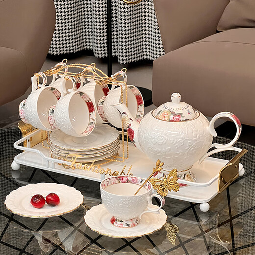 QIPAI high-end tea set set for moving into a new home, wedding gift, complete tea set for home hospitality, ceramic teapot, teacup, high-end tea set, 15-piece set, 847 gift box