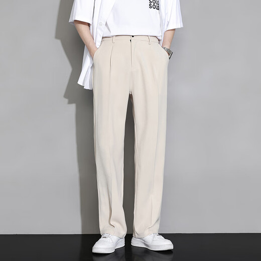 Dingfengbaoluo Pantalon décontracté pour le printemps et l'automne en ligne lâche de glace droite drapée à la mode
