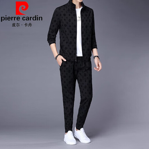 
Pier Cardin plus fleece casual sports suit for men 2025 spring and autumn new trendy jacket with fashionable men's clothing set 6629 black suit [top + pants] plus fleece 2XL [141-160Jin[Jin equals 0.5 kg]]