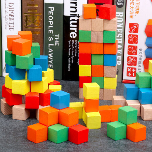 Pequeños bloques de construcción de color Matemáticas cuadradas Matemáticas Ayudas de enseñanza Cubo para niños Madera cuadrada Juguetes de jardín de infantes de jardín
