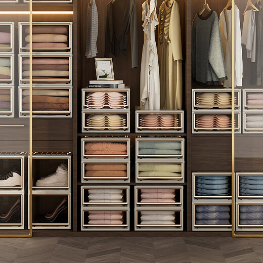 Wiayunuo clothes storage box storage box household clothes drawer-type storage box transparent wardrobe seasonal clothing storage cabinet 37L depth 45*width 35*height 24 brown 1 pack