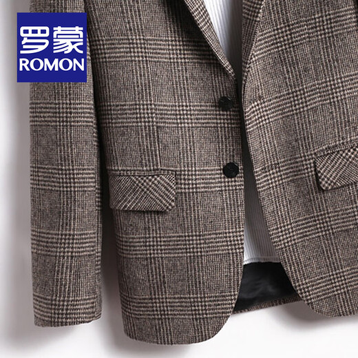 Romon Wollanzug Herrenmänner doppelseitiger Wollhundtooth Plaid Jacke Herren Frühlings- und Herbstgeschäft Casual Warm Wollanzug Männer Dunkelgrau 165/m Größe