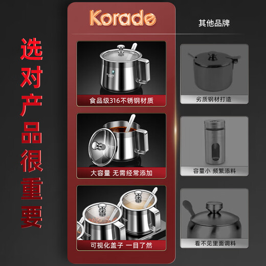 Korade with lid 316 stainless steel chili oil special jar seasoning bottle jar oil spicy jar high temperature resistant seasoning jar container 316 chili oil jar 500ML 1 pack