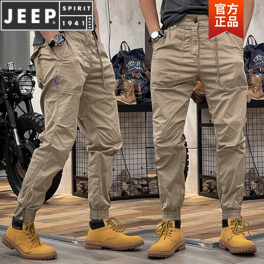 JEEP SPIRIT2023秋冬季新款美式复古工装裤男松紧腰多口袋宽松男士休闲束脚裤 679黑色 XL