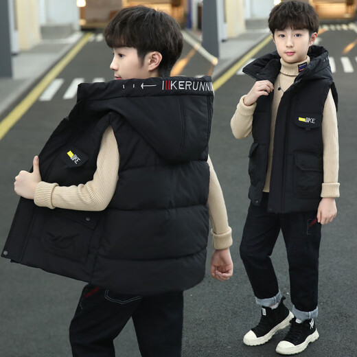 G.DUCKKIDS Little Yellow Duck 6-15 years old medium and large children autumn and winter down cotton vest boys hooded Korean style coat thermal vest black 150cm