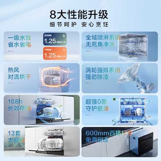 Robam Star Series B01A Dishwasher 13 sets of large-capacity 0-bacteria embedded stove can be installed under the stove to remove heavy oil stains, hot air drying and sterilization 168h long-term storage first-class water efficiency 13 sets of Star Dishwasher