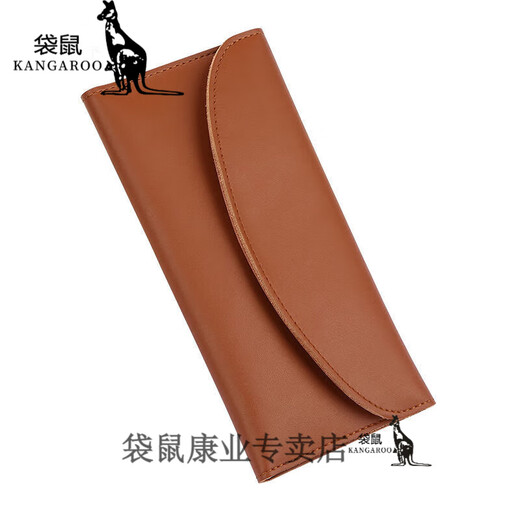 袋鼠新款真皮手拿包:男女简约卡包时尚多功能皮夹钱包女款 黑色