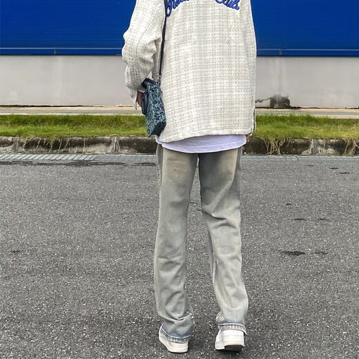ZHIDOUDOU夏季新款美式高街复古做旧破洞拉链黄泥染水洗牛仔裤子休闲男女款 叁牛-9756 S  收藏优先发货
