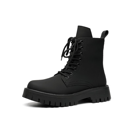 Jingmai Cowide Martin Boots Herren High Top Lederschuhe Herrenstiefel Mittelstiefel Frühling und Herbst Hochverstärkt atmungsaktive schwarze Lokomotive-Stiefel Schwarze High-Top-Matte [Frühling und Sommer] Größe 40 (= Sportschuhe 41)
