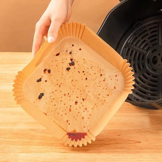 Mi Bang hand air fryer paper barbecue baking paper square oil-absorbing paper household food fried chicken silicone paper French fries barbecue paper thickened and increased-heightened edge 100 sheets