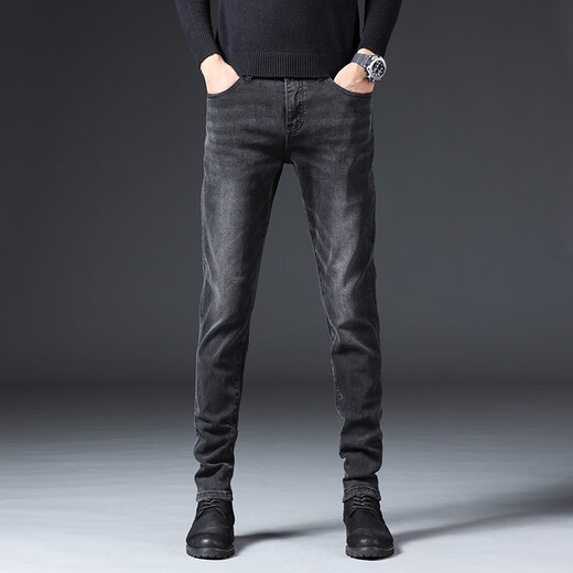 Canelin Kiskha High-End-Männer 2025 Frühlings- und Herbst-Jeans für Männer strecken schlanke Füße lässige lockere lange Hosen für Männer 1048 Black 36