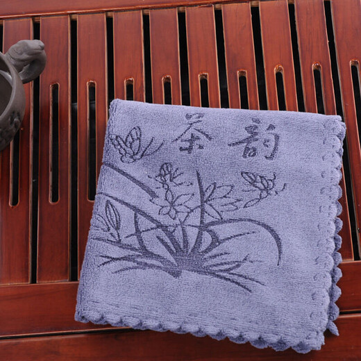 Aishubei thick absorbent tea towel cotton and linen coffee table tea table rag wipe pot towel Kung Fu tea special towel 2 pack gray + brown tea charm 30*30cm 400g/