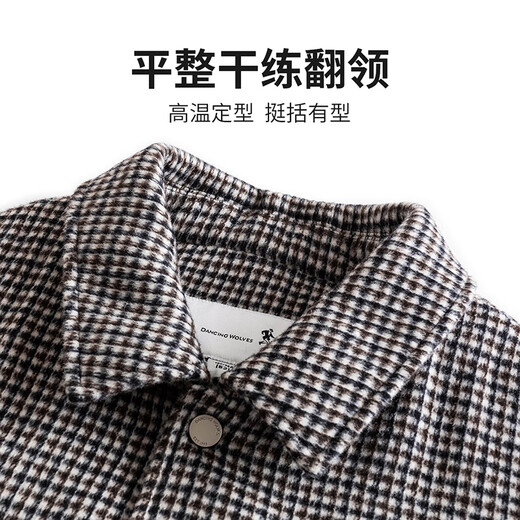 与狼共舞【鸭绒内胆+羊毛呢】冬季时尚千鸟格外套男士夹克 003中灰 175 