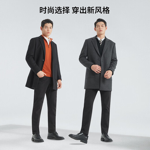 Lilanz official quick-heat warm mid-length woolen coat for men winter 2024 new business men's wool coat fit black (G4DYR8211Y) XL 175/92A