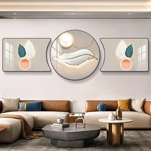
Chengzi's living room decoration painting modern simple sofa background wall hanging painting Nordic high-end atmospheric feather mural triplet wall painting JD15268 60*40/60*60/60*40 Handmade diamond inlaid painting pvc black edge