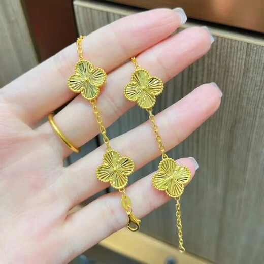 Vatican-made old Phoenix gold store style gold-wrapped 999 sterling silver four-leaf clover bracelet female forest simple ins five-flower bracelet bracelet