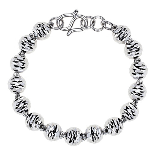 Guanpuge Fat Donglai same style men's platinum bracelet silver men's round beads Buddha beads car flower women's trendy platinum-plated silver jewelry transfer chain 6 mm wide 16 cm long