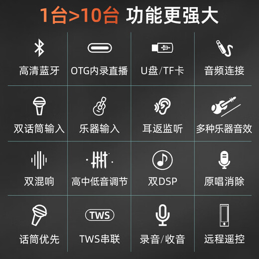 European and American high-end outdoor K-song dedicated sound card audio all-in-one machine professional singer live broadcast home KTV square dance performance high-power mobile trolley Bluetooth speaker with microphone A1 10-inch subwoofer 800W 2* headset + gift package