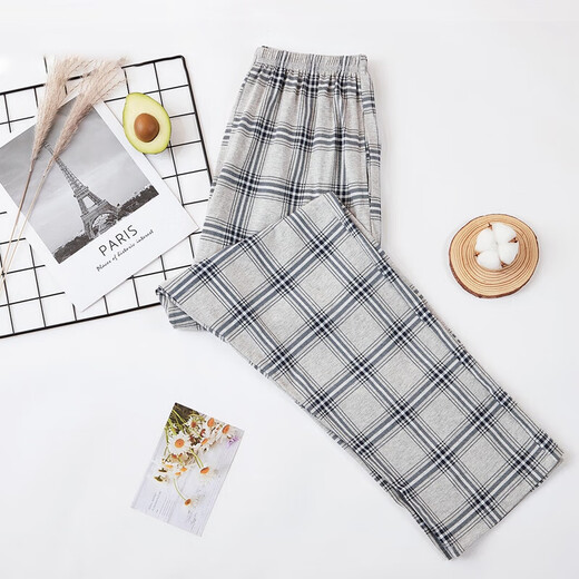 Nanjiren 100% cotton men's pajama pants men's plaid trousers large size can be worn outside loose casual home pants